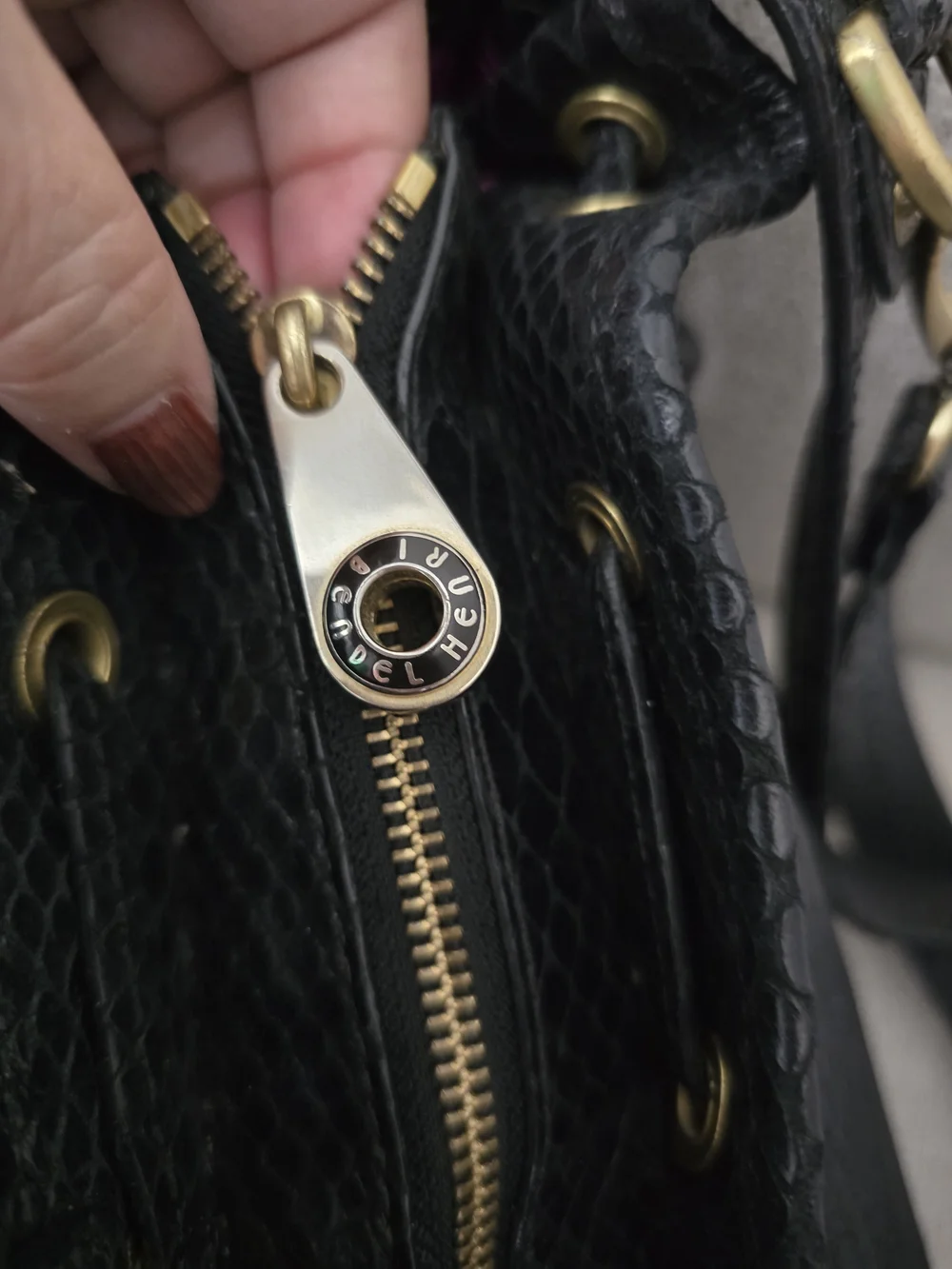 RARE Henri Bendel Python Embossed Leather Drawstring Hobo Bag - EUC